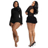 CM.YAYA Damen Langarm Spitze Rüschen geraffte hohe Taille kurzer Jumpsuit Streetwear Rückenfrei Einteiler Strampler Overall