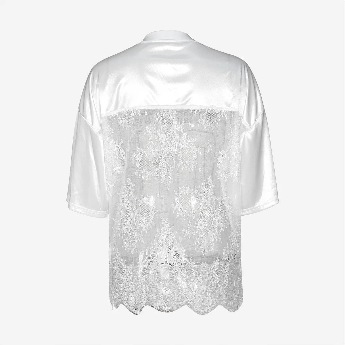 Letter Print T-Shirts Top Women 2025 Spring Summer V-Neck See Through Backless Loose Short Sleeve Y2K Sexy Trend Streetwear Tops