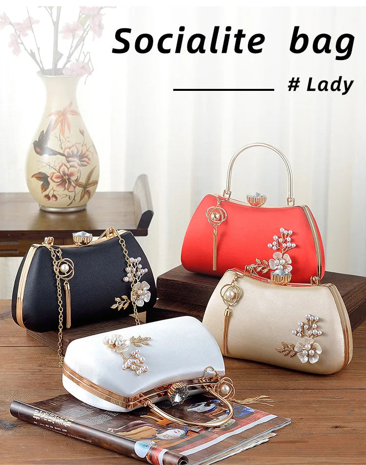 2025 Neue Damen Handgemachte Blumen Clutch Handtaschen Hochzeit Abend Geldbörsen Party Dinner Handtasche Für Damen 4 Farben