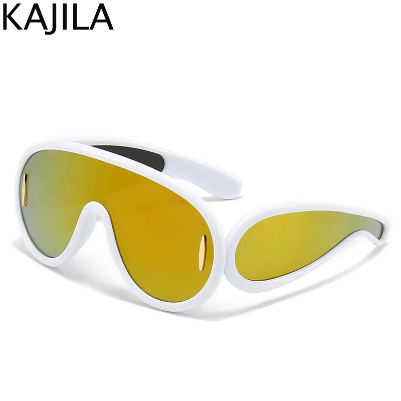 Oversized Wellen-Masken-Sonnenbrille Einteilige Damen-Sport-Y2K-Punk-Sonnenbrille für Damen 2024 Luxusmarke Steampunk-Brillen-Goggle