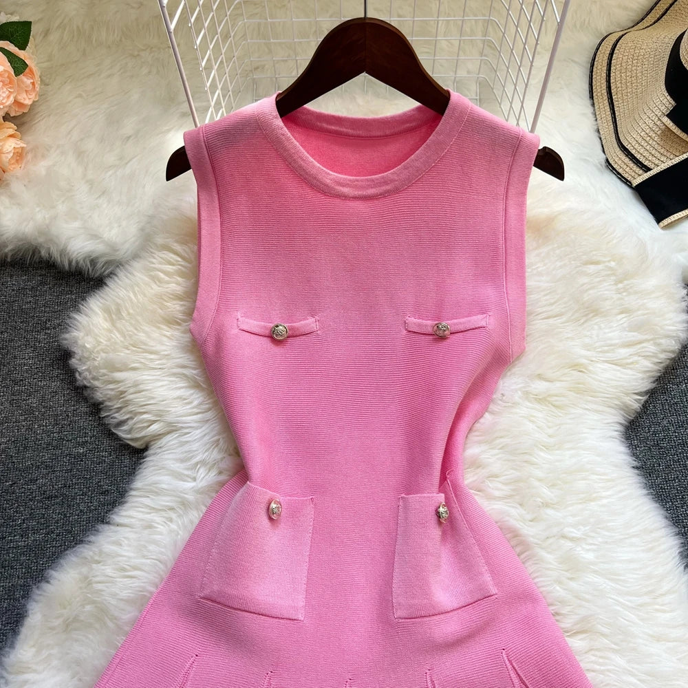 YuooMuoo Chic Fashion 2026 Summer Pleated Short Dress Women O-neck Slim Waist A-line Party Dress Streetwear Lady Outfits Vestido