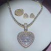 Auf Lager Iced Out Bling Damen Schmuck 5A Weißer Zirkonia Herzanhänger Halskette Mit Tennis Box Chain