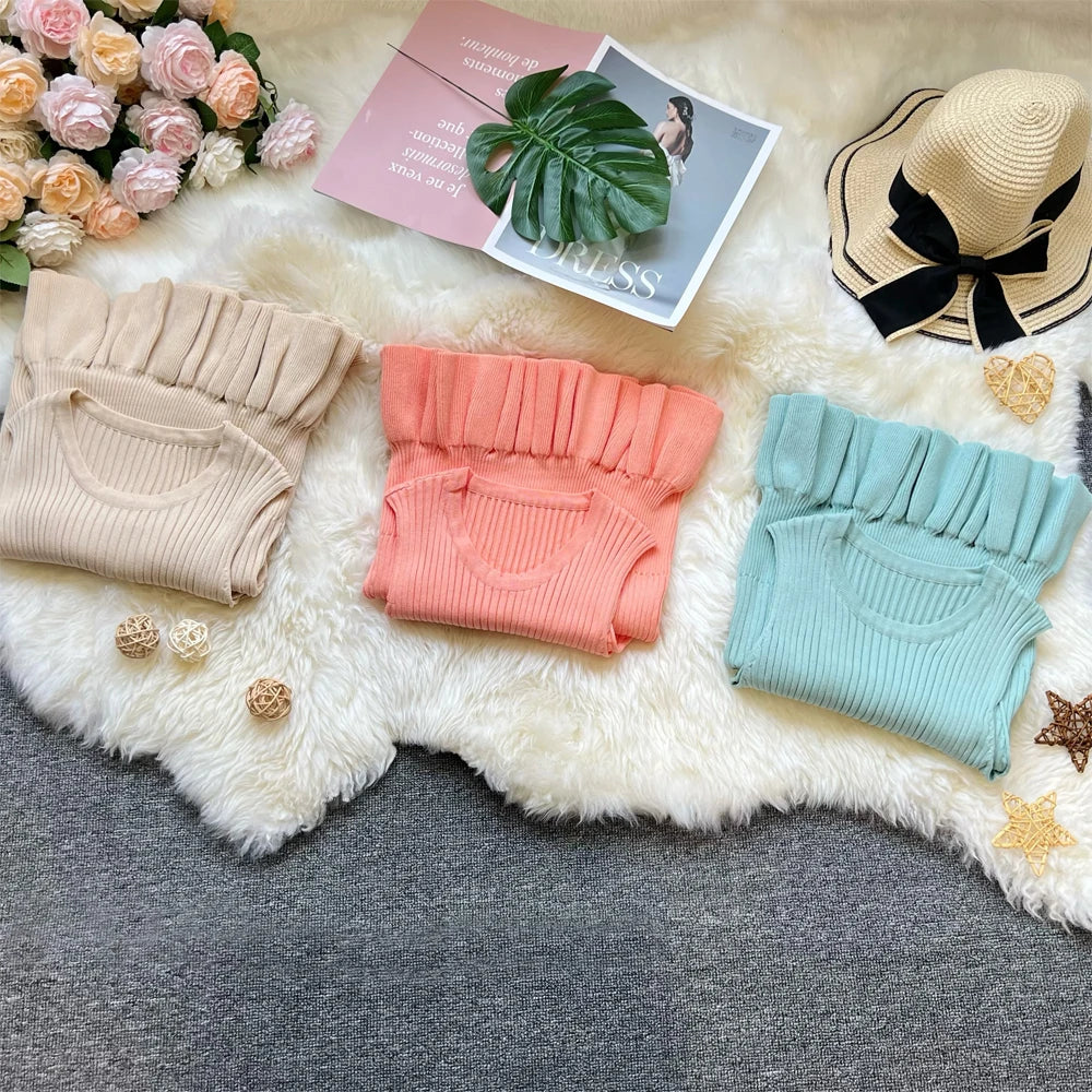 YuooMuoo Chic Fashion Sexy Package Hips Ruffled Mini Dress Women Summer Slim Elastic Knitted Party Dress Streetwear Lady Outfits