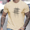 Summer Men's 100% Cotton Casual Loose Size Graphic Line Print Round Neck Short Sleeve T-shirt Top