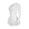 BWQ Women Long Sleeve Lace Ruffles Ruched High Waist Short Jumpsuit Streetwear Backless Street One Piece Romper Playsuit