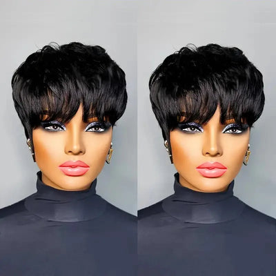 Pixie Cut Perücken für Frauen Echthaar Kurze Bob Perücke mit Pony Geschichtete Pixie Cut Perücke 9A Brasilianisches Echthaar Vollmaschinell gefertigte Perücke