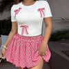 Plus size vacation spring and summer Spice Girls Plaid Butterfly Knot Short Sleeve Pod Skirt Slim Set Fashion