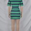 Beyprern Stylish Green Blue Striped Polo Skirt Set Two-Piece Dress For Women Short Sleeve Striped Tracksuits Set Night Clubwear