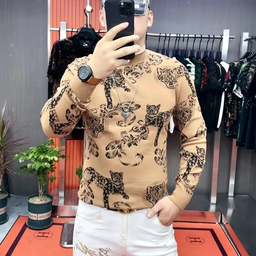 Herren-T-Shirt mit modischer Persönlichkeit, stilvoll und vielseitig, im Trend, Langarm-Herren-Base-Shirt, dicker Stil