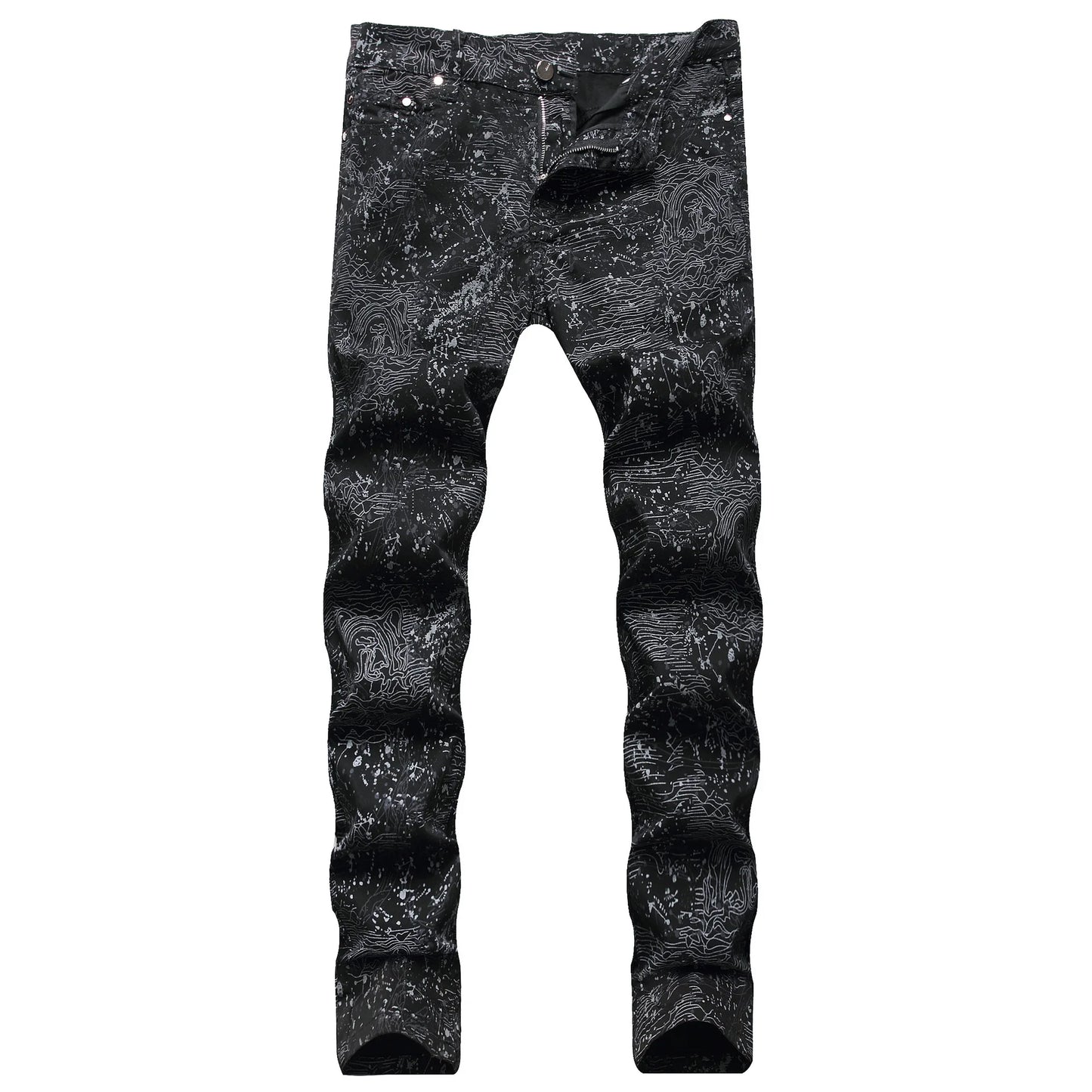 2023 New  Casual Mens Cotton Jeans Elastic Slim Skinny White Camouflage Printing Jeans Male Thin Denim Pants Vaqueros Hombre