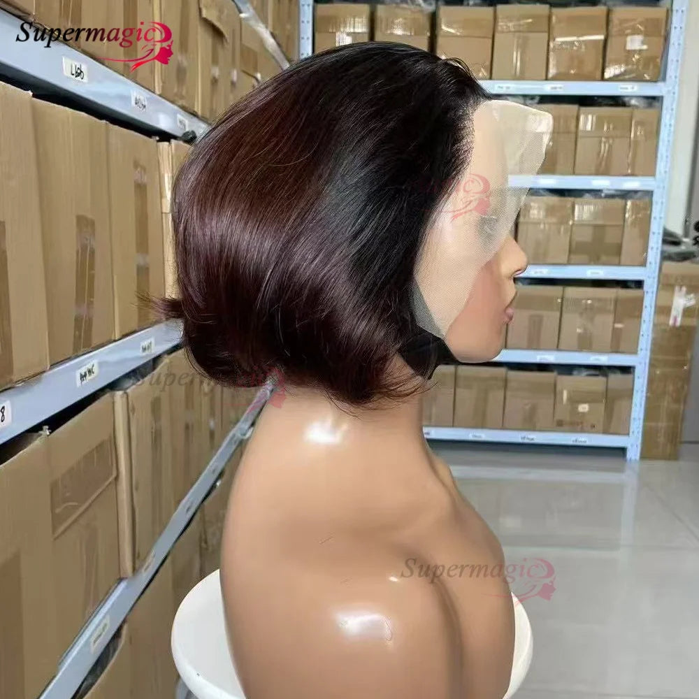 Ombre Chotolate brown Straight Bob 13x4 Lace Closure Human hair Wigs 100% Vietnamese Hair Wear and Go Glueless Layered Cut Wig