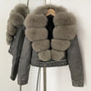 OFTBUY Natural Fox Fur Faux Leather Jacket Female New Autumn Short Top Clothing Women Long Sleeve Fake Leather Real Fur Coat