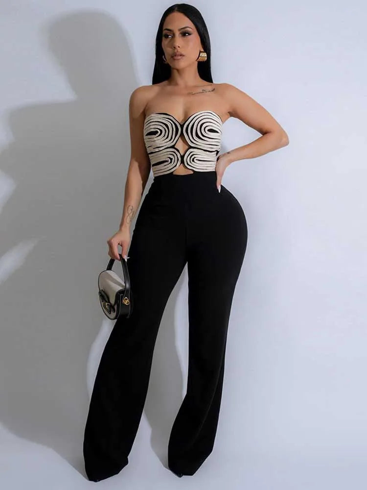 Damen Sommer Trägerloser Jumpsuit Sexy Einteiler Outfits Cut Out Taille Party Jumpsuit Kleidung Damen Langer Rückenfreier Overall