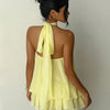 Women's Vacation Slim Fit Fashion Sexy Backless Halter Tie Waist Versatile Solid Color Dress, Stylish and Comfortable Summer