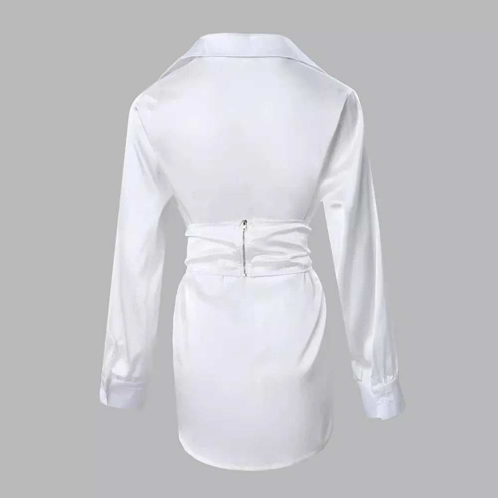Damenbekleidung Mode Einfarbig Weiß Schnürkleid Langarm Sommer Minikleid Sexy