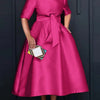 VONDA Elegant Women Satin Short Sleeve Midi Dress 2024 Summer Vestidos Casual Belted Loose Solid Color Long Sundress Oversized