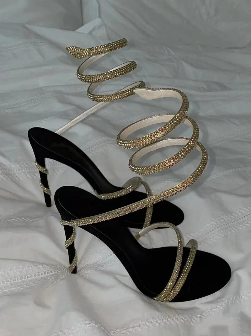Star Style Luxus Kristall Schlange Gewickelt Damen Sandalen Sexy Stiletto High Heels Gladiator Sandalen Sommer Mode Party Abschlussball Schuhe