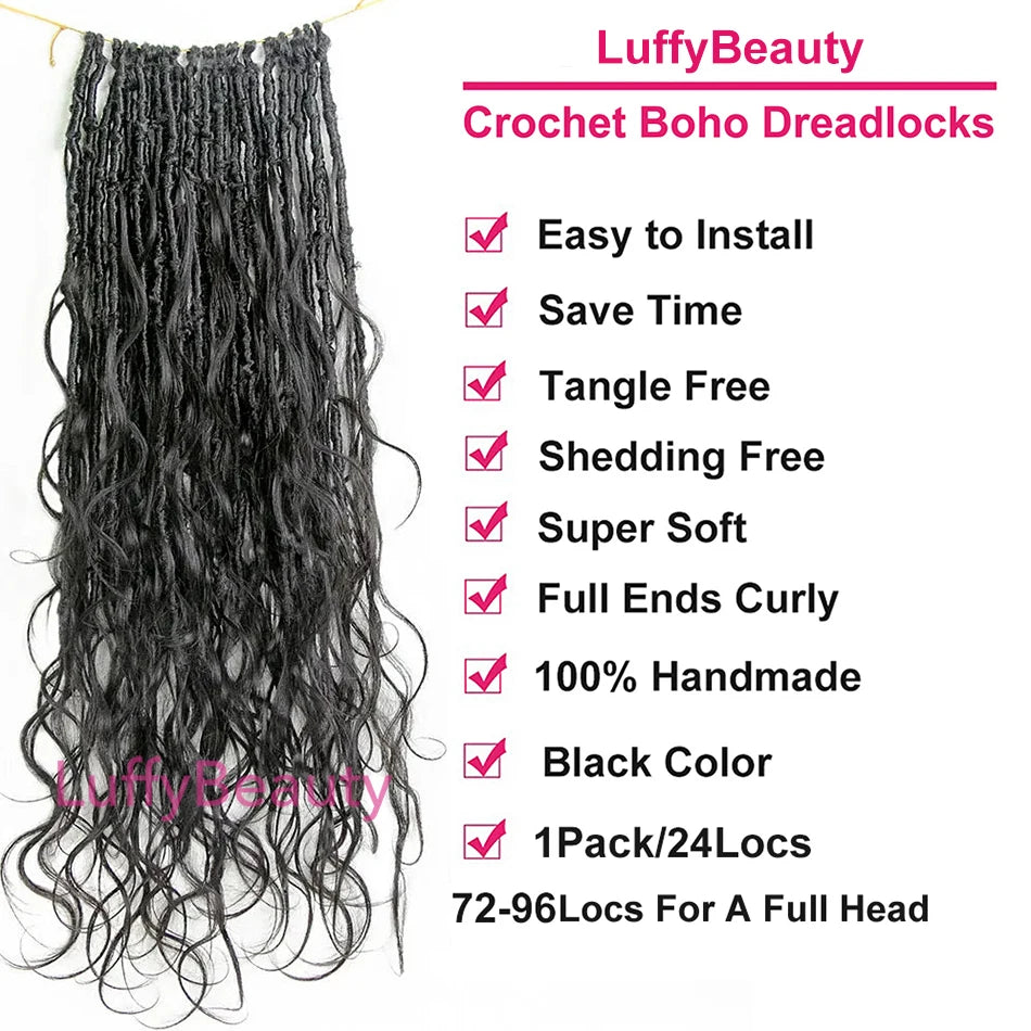 Body Wave Pre-Looped Crochet Boho Locs With Human Hair Curls Goddess Locs Body Wave Full Ends Hair Extensions For Black Women