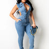 Hollow Denim Ankle Length Pants Women Overalls Spliced Washed Pencil Jeans Vintage Skinny Jean One Piece Button Sexy 2024