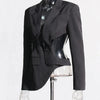 TWOTWINSTYLE Hollow Out Backless Slimming Blazers For Women Notched Collar Long Sleeve Spliced Button Irregular Blazer Female