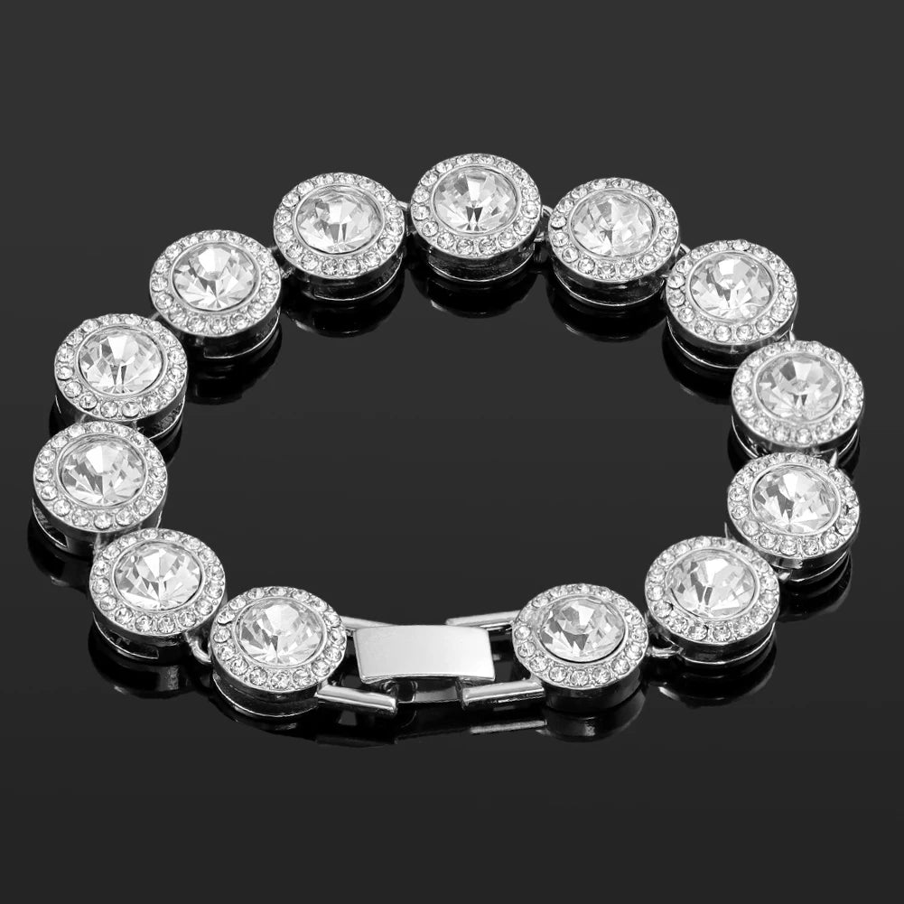 Iced Out Pink Cuban Armband für Frauen Hip Hop Gold Silber Farbe Kristall Herz Kreis Quadrat Armband 4Pcs Set Schmuck Geschenk
