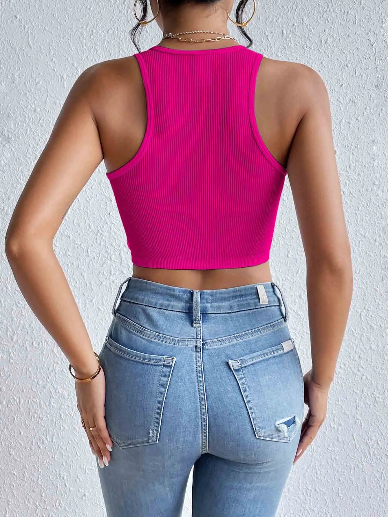 Women's Solid Ribbed Crop Tank Top Casual Sleeveless Basic Summer Top Comfortable Fit Fashionable Trendy