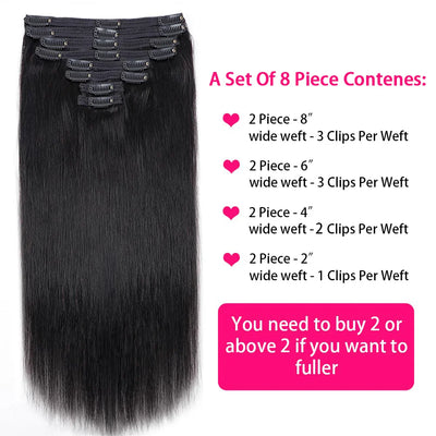 Seamless Clip ins Extensions Human Hair Straight Brazilian Remy Real Natural Hair 8Pcs 120G/Set Clip on Human Hair Extensions