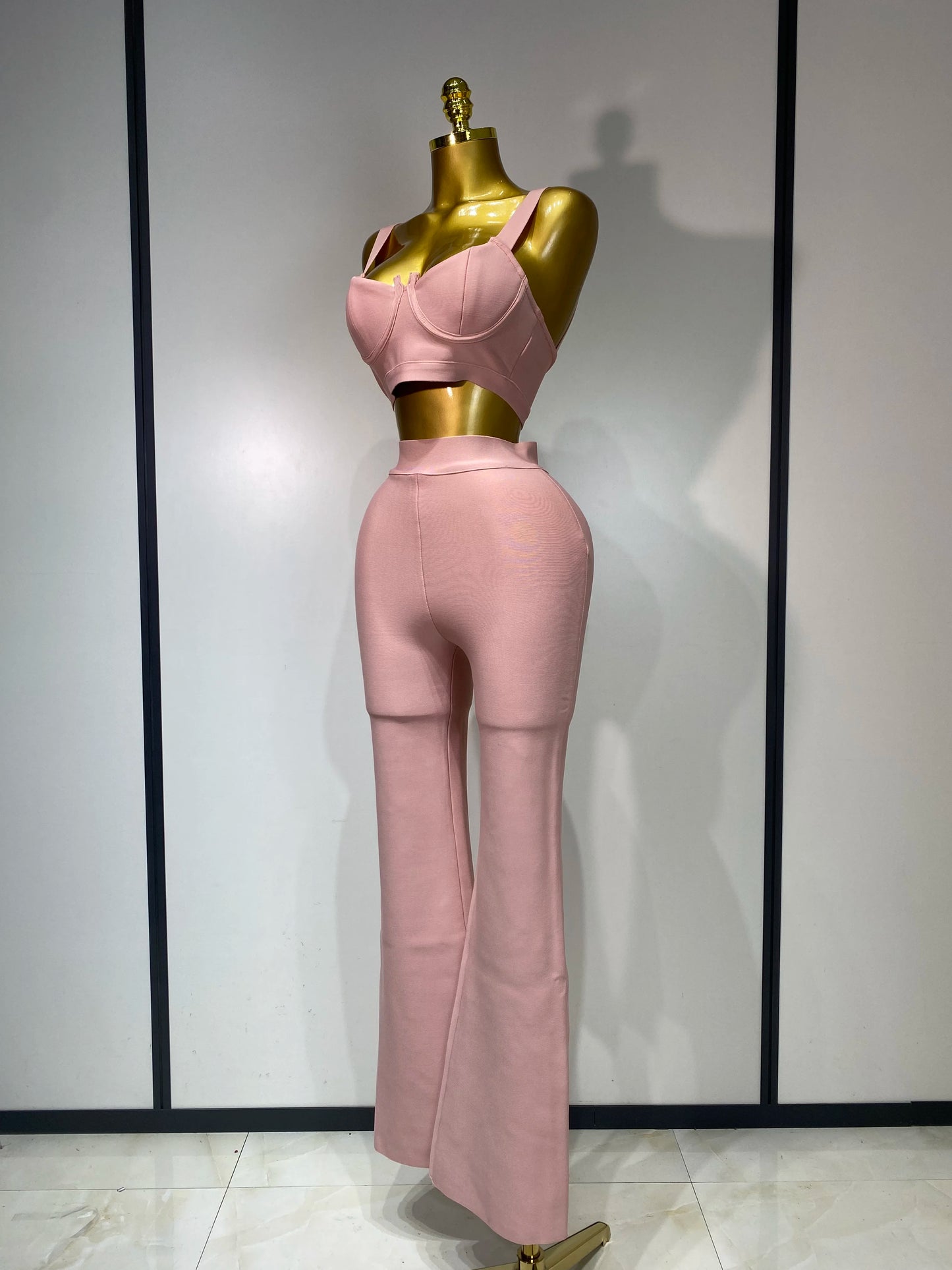 Damen Sexy Bandage Crop Top Hosen-Set Abendparty Club Luxus Geburtstag High Street Mode Elegant Luxus Geburtstags-Outfit