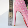 Pink studded high heels, fashionable, ultra shallow mouth, pointed toe, thin heel, hate sky, high punk style, 12CM