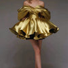 Luxury A-line Formal Occasion Party Dresses Satin Vestido Off the Shoulder Evening Prom Gowns Draped Corset Back Mini