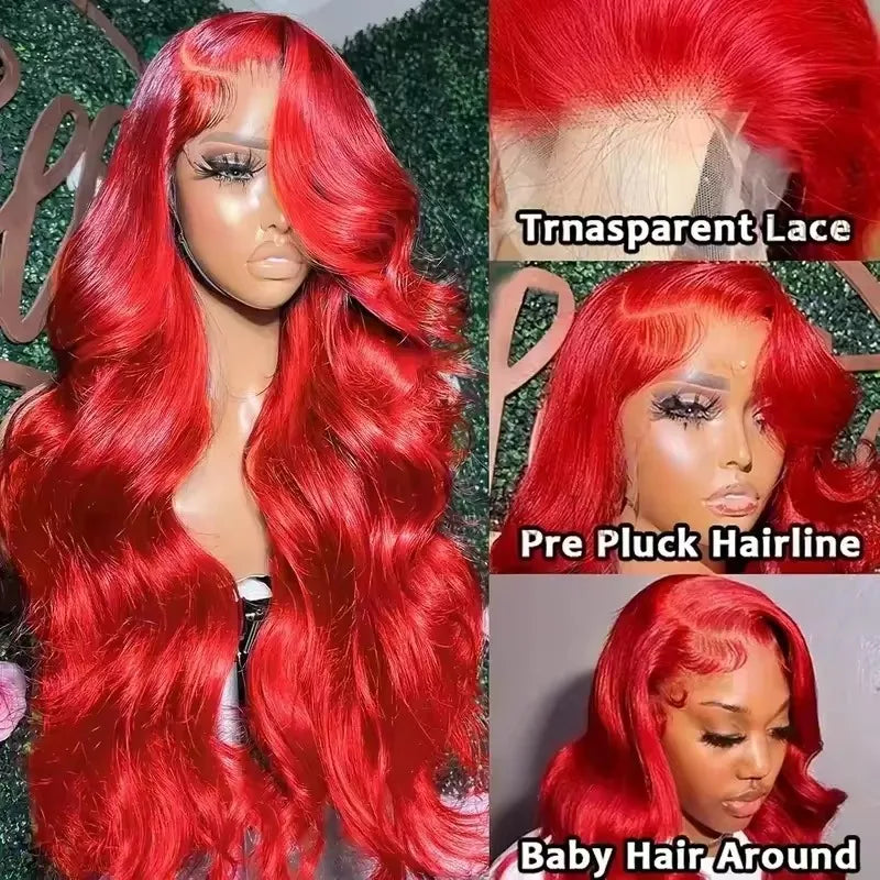 Hot Red 13x6 Hd Lace Frontal Human Hair Wigs Brazilian Colored Body Wave Lace Front Wig 13x4 5x5 Closure Wig For Women