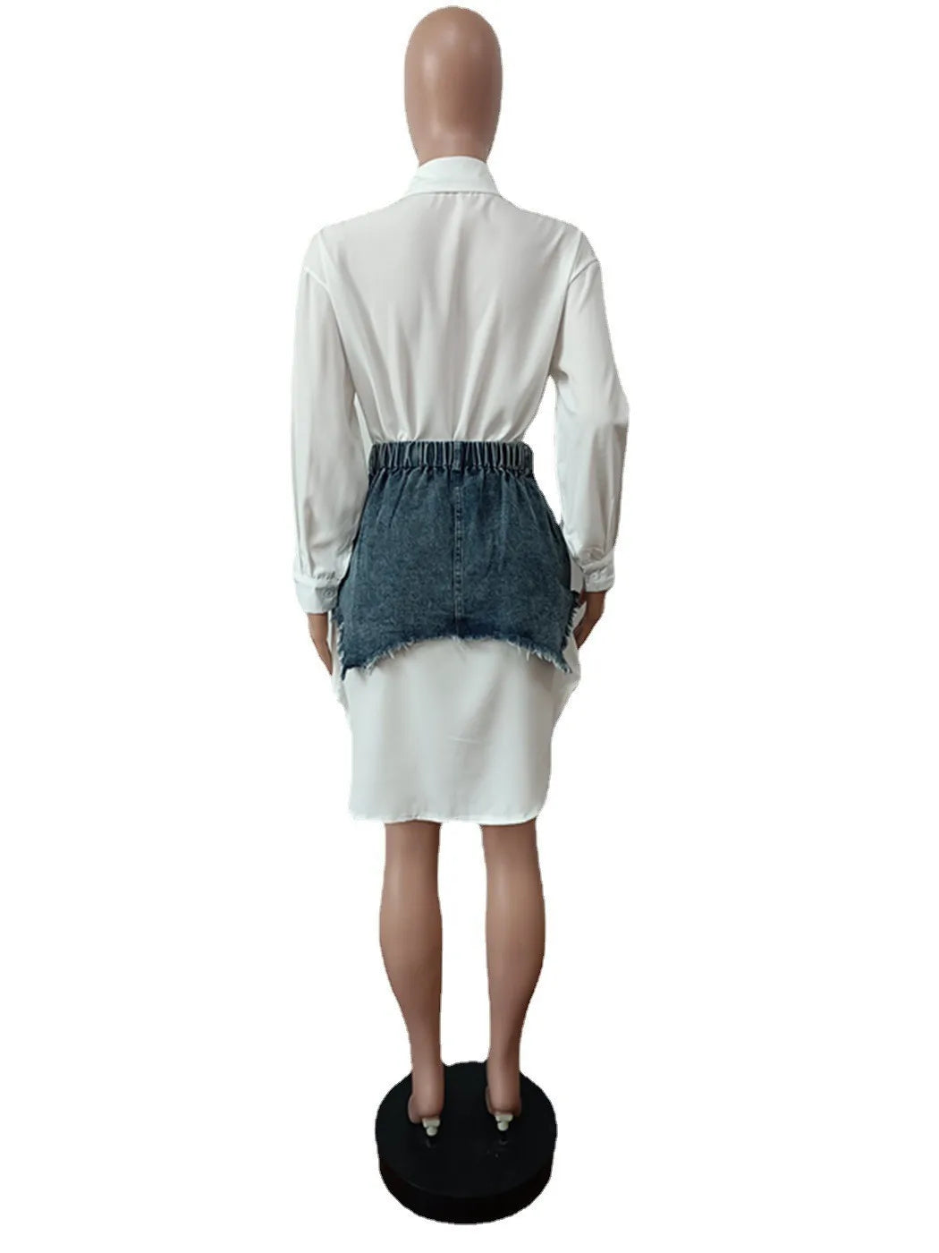 Denim 2 Piece Sets Women Shirt Skirt Suit Hole Single Breasted Turn Down Collar Pocket Splicing Outfits 2025 Skirts Ensemble