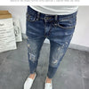 Men's Korean Style Classic Jeans 2023 New Blue Ripped Jeans for Men Fashion Trendy Summer Skinny Ripped Hole Cargo Trousers