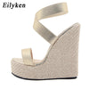Eilyken Super High Peep Toe Gladiatoren-Wedges Sandalen Damen Bedeckte Ferse Plateau Mode Sommerschuhe Größe 35-42