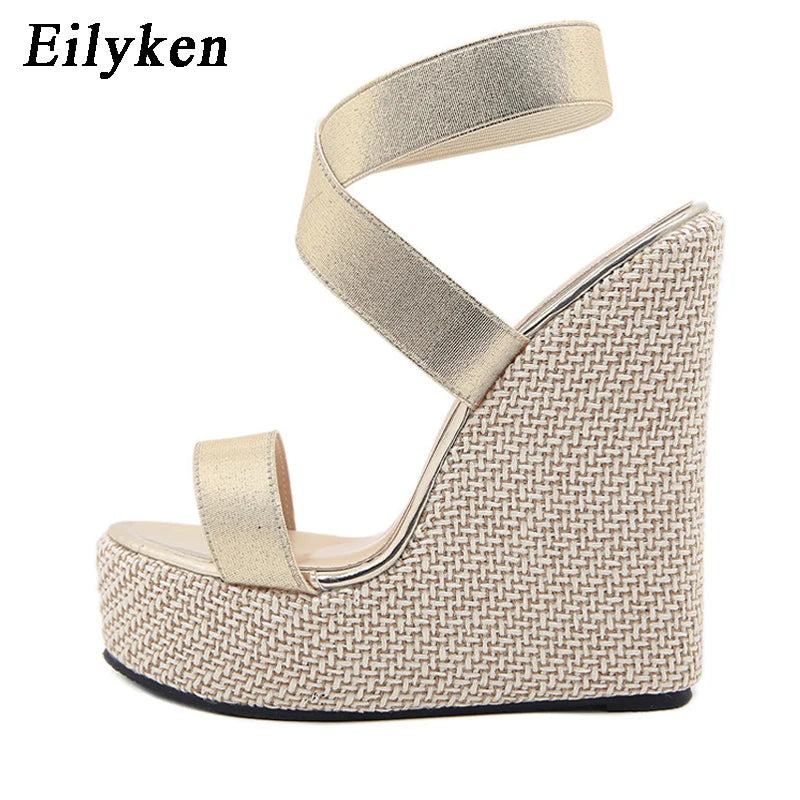 Eilyken Super High Peep Toe Gladiatoren-Wedges Sandalen Damen Bedeckte Ferse Plateau Mode Sommerschuhe Größe 35-42