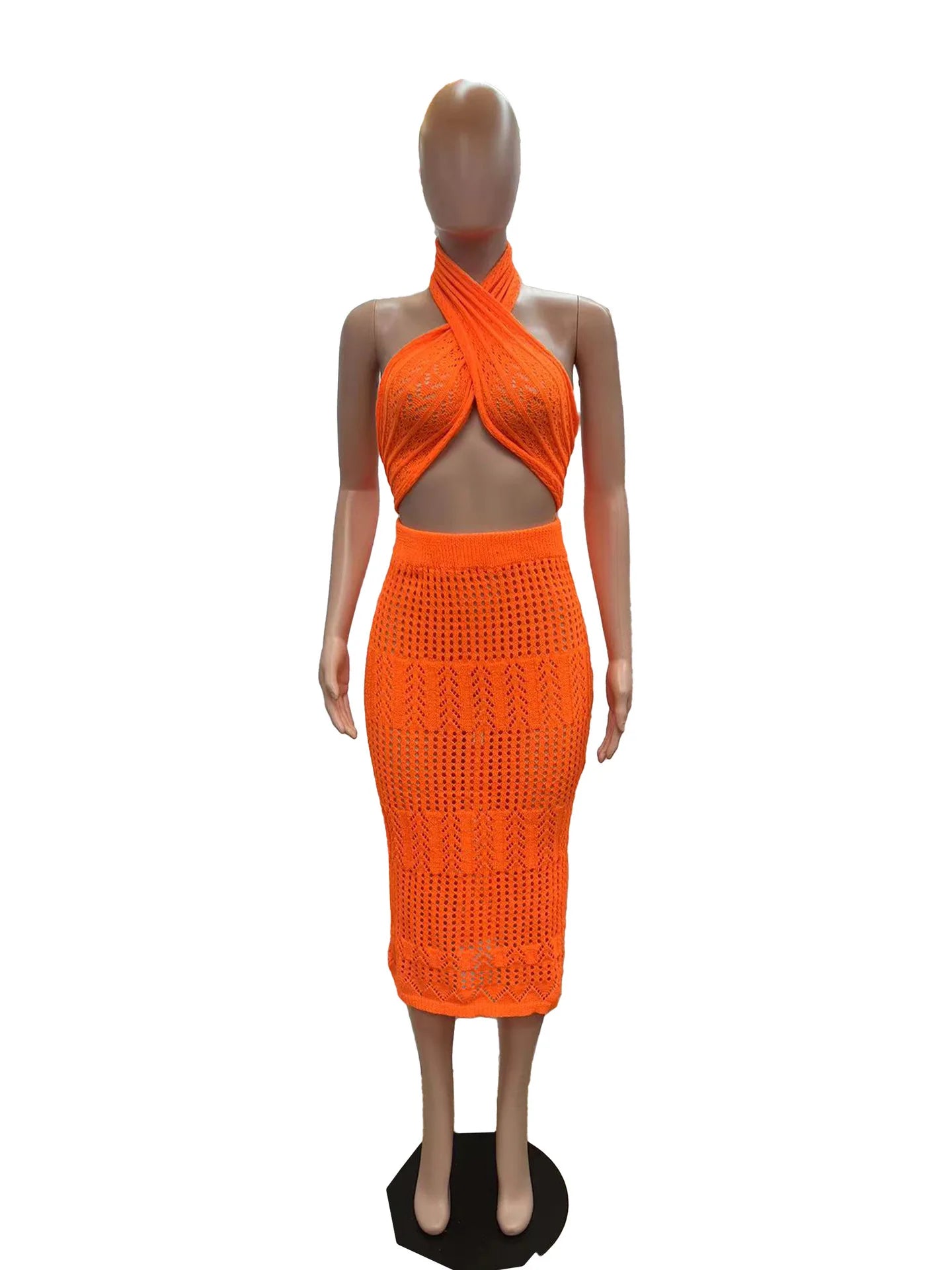 CM.YAYA Crochet Knitted Women's Sets Sleeveless Tops+ Skirts Suits 2024 Summer Two 2 Piece Set Outfit Beach Holiday Tracksuit