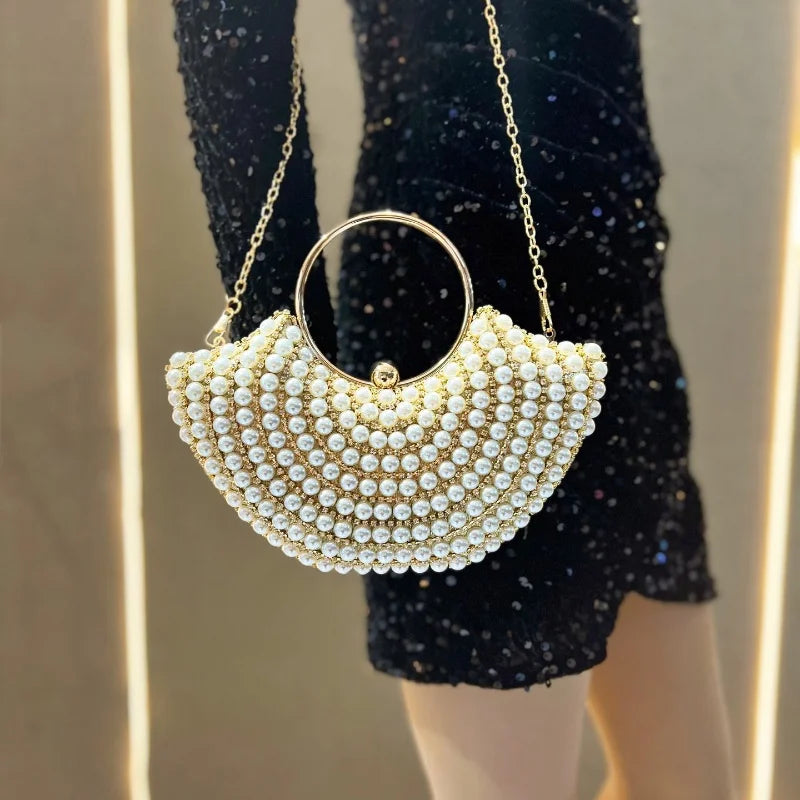 Luxuriöses Design Glitzernde Bankett-Clutch-Tasche Mode Perlmutt-Einlage Hochzeitshandtasche Damen Umhängetasche mit Kette Neue Clutch-Geldbörse