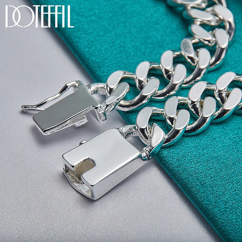DOTEFFIL 925 Sterling Silver 2pcs Bracelet 10mm Smooth Sideways Chain For Men Women Wedding Engagement Party Jewelry