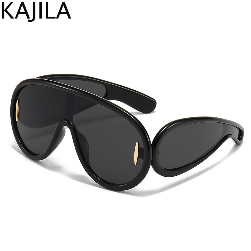 Oversized Wellen-Masken-Sonnenbrille Einteilige Damen-Sport-Y2K-Punk-Sonnenbrille für Damen 2024 Luxusmarke Steampunk-Brillen-Goggle