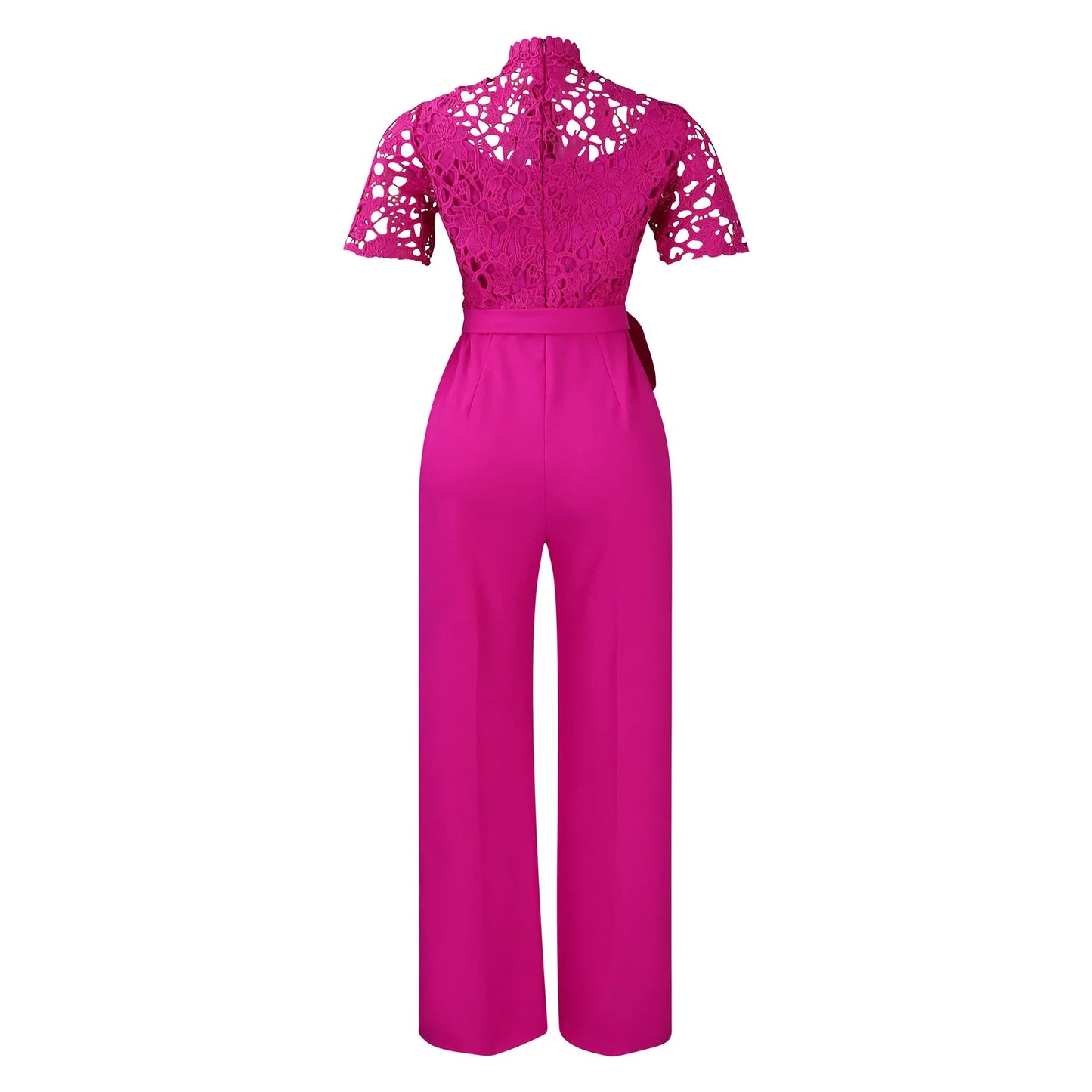 Elegante Jumpsuits & Rompers für Damen Rundhals Spitze Patchwork Kurzarm Gürtel Hohe Taille Luxus Geburtstagsparty Abend Outfit