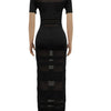 Beyprern Women's See-Through Striped Sheer Polo Maxi Dress Sexy Turn-Down Collars Caged Party Dresses Night Out Vestido Clubwear