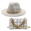 Set Straw Hat and Bag Set Gold Chain Bag Hat Set Ladies Leather Bag Tote Church Fedora Party Jazz Straw Hat