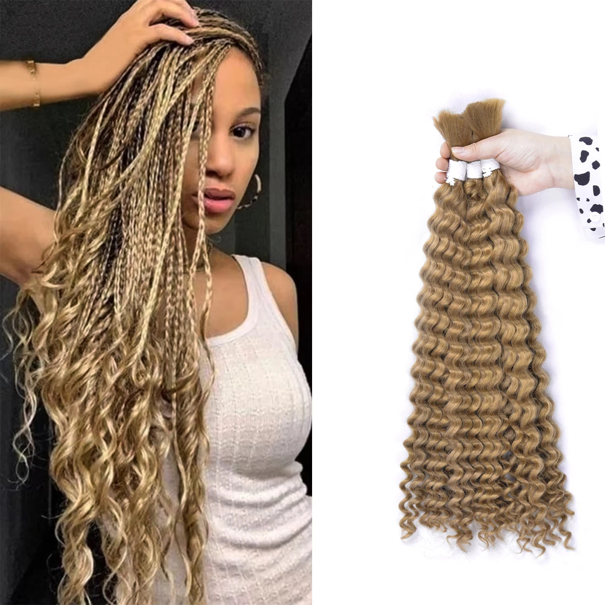 Synthetic Braiding Hair for Boho Braids 20Inch 90G Deep Wave Bulk High Quality Synthetic Protein Hair Extensions For Women