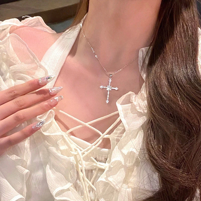 Fashion Women Crystal Zircon Cross Pendant Necklace for Women Trendy Girl Chain Necklace Choker Punk Party Jewelry Gift 2023