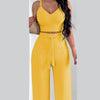 Women Fashion Print Halter V-Neck Short Tank Suit Tops Long Pants Matching Set Summer Casual Female Slim Pants Two Piece Sets