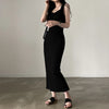 CIBBAR Basic Strick-Maxikleid Koreanische Mode Quadratischer Kragen Ärmellos Damenkleider Sommer Lässig Y2k Vintage All-Match Outfits