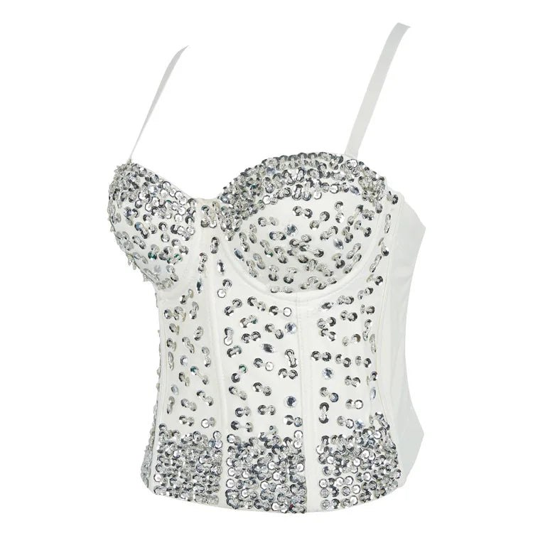 SXTHAENOO Damen Sexy Fashion Crop Top Diamant Blume Trägerloses Bustier Top BH Nachtclub Party Tank Top Weiblich Ropa De Mujer