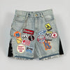Retro Blaue Streetwear Patchwork Denim Shorts Y2K Jeans Herren Damen Hip Hop Cartoon Grafiken Lose Camo Denim Fitness Freizeit Shorts