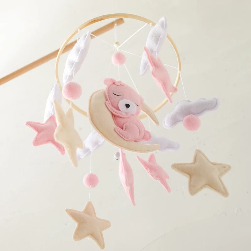 Baby-Kinderbett-Mobile-Rassel-Spielzeug 0-12 Monate Säugling Weicher Filz Teddy Samt Rosa Bär Bettglocke Hängendes Spielzeug Halterung Babybett Mädchen Spielzeug