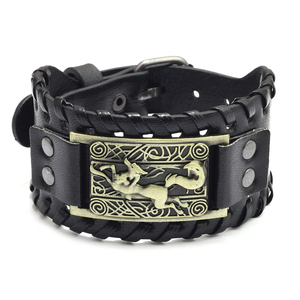 New Retro Wide Leather Pirate Compass Bracelet Men's Bracelet Celtic Viking Jewelry Compass Bracelet Accessories Party Gifts